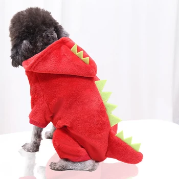 Soft Coral Vilnos šunelis Pižama Juokinga Dinozaurų Transformuoti Kostiumas Rudenį, Žiemą Keturių Kojų Drabužius Mažiems Šunims Šuniuką Jumpsuit - 