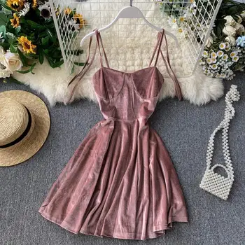 Elegantiška Vintage Gotikos Spageti Dirželis Suknelė Moterims 2021 M. Rudenį Pagrindinio Trumpas Šalis Suknelės Plonas Aukštos Juosmens Mini Suknelė Moteris - 