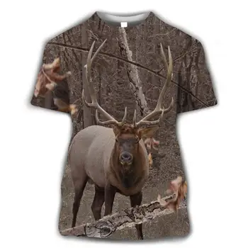 Vasaros Vyrų Kamufliažas Medžioklės Gyvūnų Sika Elniai T-shirt Naujas 3D Laisvalaikio vyriški marškinėliai Mados Gatvė Drabužių Ponios Megztinis - 