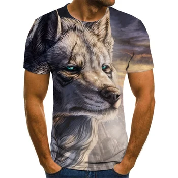 Vasarą Vyrai Wolf 3D Spausdinimo Vyrų T-Shirt Gyvūnų Gra[hic Trumpas Rankovės Mados Kvėpuojantis Apvalios Kaklo Hip-Hop Vyrų Viršūnes Tees XXS-6XL - 
