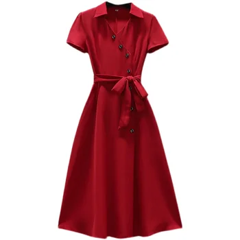 EHQAXIN Vasaros Plius Dydis Moterų Šifono Suknelė su V-Kaklo peteliškę Trumpas Rankovės Vienos Eilės Mygtuką Suknelių Mados Hepburn Stiliaus L-5XL - 