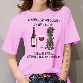 Moteris negali išgyventi vyno vien ji taip pat turi vokietijos pointerio marškinėliai - 