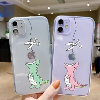 Mielas, Juokingas Animacinių filmų Hippo Dinozaurų Telefono dėklas skirtas iPhone 11 12 Mini Pro XS Max X XR 5 S SE 2020 6s 7 8 Plius Aišku, Minkštas Galinį Dangtelį - 