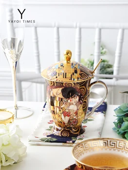 Jajoi muke kaulo Porceliano kavos puodelio lėkštė klimto žinomų paveikslų aplinkinių popietės arbata Europos mažų prabangių puodukų - 