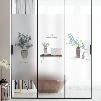 Augalų vazoninių augalų modelis virtuvės lango stiklo tualetas, vonios kambarys kino tualetas peep-įrodymas, matinė plėvelė, langų grotelės anti-light filmas - 