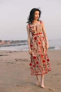 Vasaros Camisole Paplūdimio Suknelė Lieknas Moteris, Bohemiškas Stilius Akių Appliques Gėlių Rankovių Atsitiktinis Lady Suknelės Vestido Playa - 