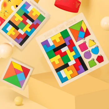 Montessori Kūdikių Žaislai, Mediniai 3d Puzzle Tangram Formų Mokymosi aikštėje Žvalgybos Dėlionės, Žaislai Vaikams, Švietimo - 