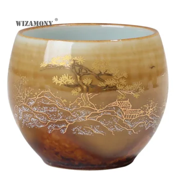 WIZAMONY Aukso Folija Keramikos Teacup Keramikos Kung Fu Arbatos Nustatyti pagrindinį Taurės Buitinių Arbatos Puodelio - 