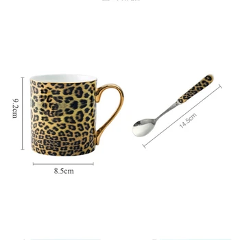 Kaulų Kinijos ženklų taurės keramikos pieno puodelis su taurės kūrybos leopardas spausdinti aukso ratlankio arbatos puodelis su šaukšteliu - 