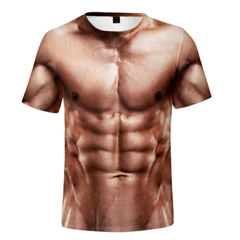 2021 naujas Juokingi 3D Raumenų Marškinėliai Vyrams Vasaros trumpomis Rankovėmis Fitneso Tee Kietas Streetwear 3D Spausdinimo Netikrą Raumenų T-shirt 3D Pilvo - 