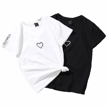 2021 Vasaros Porų Mėgėjams T-Marškinėliai Moterims Atsitiktinis Baltos Viršūnės Marškinėlius Moterims Marškinėliai Meilė Širdies Siuvinėjimo Spausdinti Marškinėliai Moteriška - 