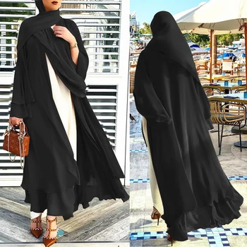 MD Eid Mubarakas Moterų Abaja Dubajus Turkijos Musulmonų Suknelė, Hijab 2021 Naujas Kimono Megztinis Djellaba Femme Caftan Rūbeliai Islamo Apranga - 