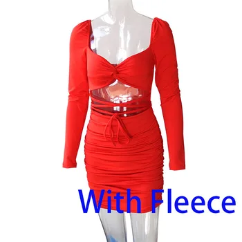 Giyu Ruched Backless Moteris Suknelė Seksualus Klubas Šalies Bodycon Mini Suknelės 2021 M. Rudenį Kvadratinių Kaklo Tuščiaviduriai Iš Nėrinių Vestidos Raudona - 