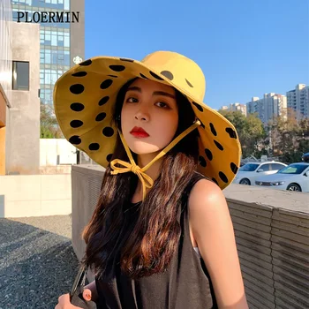 2021Spring Vasaros Didelis, Platus Kraštų Taškų Saulės Kepurės Moterims Medvilnės UV Apsauga Paplūdimio Skrybėlę Moterų Sulankstomas Saulės Skrybėlės Lady ' s Bucket Hat - 