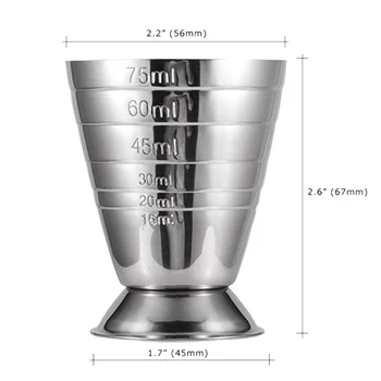 Matavimo Puodelis Kokteilis Jigger Nerūdijančio Plieno Skysto Mini Iki 2.5 Oz, 5Tbsp, 75 ml,Sidabrinė - 