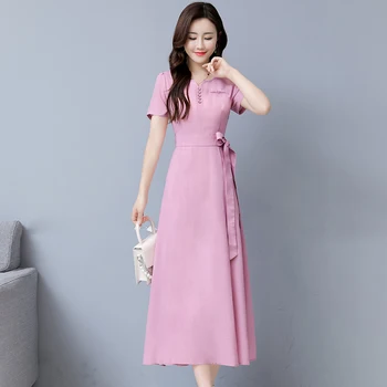2021 Derliaus Overszie Elegantiškas Prašmatnus Suknelė Moterims Bodycon Šalies Rožinė Maxi Vestidos Vasaros Korėjos Kietas Atsitiktinis Medvilnės Skalbiniai Sundress - 