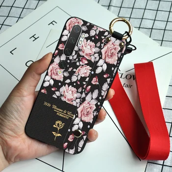 3D Rožių Gėlių telefoną Atveju Xiaomi Mi A2 A3 10 Pastaba Lite CC9 E Mi Max 2 3 Pro Sumaišykite 3 Silikono Riešo Virvelę Galinį Dangtelį - 