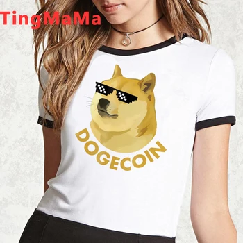 Karšto Cryptocurrency Dogecoin Į Mėnulį Grafinis T-shirt Moterims, Juokinga Marškinėlius Wow Doge Monetos Kawaii Marškinėliai Grunge Tees Moteris - 
