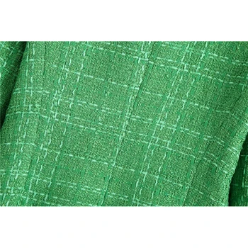 Evfer Moterų Mados Za Dvigubo Breasted Vilnonių Žalias Švarkas Outwear Elegantiškos Ledi Atsitiktinis Ilgomis Rankovėmis Pledas Tekstūros Striukė - 