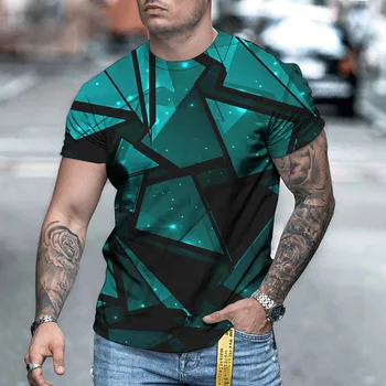 2021 vasaros naują T-marškinėliai vyrams ir moterims Geometrinės Marškinėliai trumpomis Rankovėmis 3D Atspausdintas T-Shirt Apvalus apykaklės Negabaritinių Marškinėliai - 