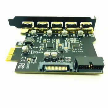Super Greitis PCI-E, USB 3.0 19-Pin 5 Port PCI Express Plėtimosi Kortelės Adapteris SATA Jungtis 15Pin Tvarkyklės CD Desktop PC - 