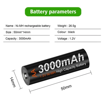 PALO 1.2 V Ni-Mh AA tipo Įkraunamos Baterijos 3000mAh Baterija AA Mikrofono termometras Žaislai, Signalizacijos Flahlight - 