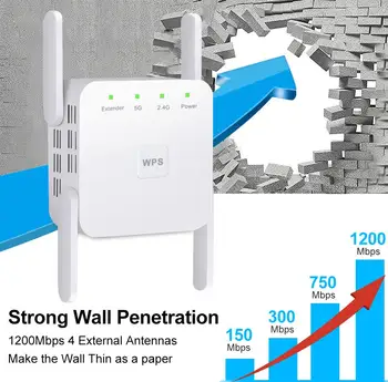 5 Ghz WiFi Kartotuvas Belaidžio Wifi Extender 1200Mbps Wi-Fi Stiprintuvas 802.11 N Ilgo Nuotolio Wi fi Signalas, Booster 2.4 G Wifi Repiter - 