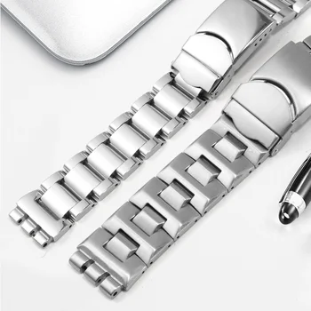 Nerūdijančio Plieno Watchband Pakeisti Swatch Laikrodžių Priedai Juoda Sidabrinė Įgaubtas, Išgaubtas Metalo Apyrankę 17 19 23 mm - 