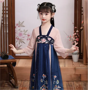 Tradicinės Kinų Dress Kostiumai Hanfu Mergaitėms Senovės Retro Tango Naujųjų Metų Tiktų Šokių Cheongsam Kimono Bamblys Medžiaga - 
