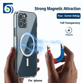 Magsafing Atveju iPhone 12 11 Pro Max Mini Skaidrus, atsparus smūgiams Magnectic Atveju iPhone, 11 XS X XR Belaidžio Įkrovimo Dangtis - 