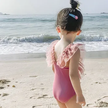 Bikini 2020 naujas Mielas Animacinių filmų Pink Pearl Kūdikių maudymosi kostiumėlį, Greitai džiūsta Mergaičių Maudymosi kostiumai su Sijonu E20237 - 