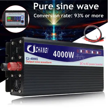Pažangi Saulės Grynas 12V/24V 110V 1000/3000/4000W Įtampos Transformatorius Pure Sine Wave Converter+2 LED Ekranas Galios Keitiklis - 
