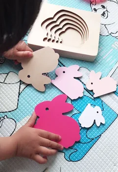 Vaikai 5 Sluoksnių Medinis Žaislas 3D Puzzle /Vaikų Gyvūnų Daugiasluoksnės Dėlionės Triušis Dramblys Paukščių, Banginių Montessori Žaislas - 