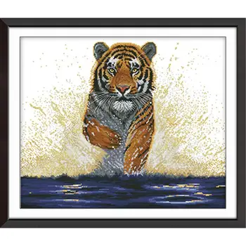 Džiaugsmas sekmadienį tigras gyvūnų spausdinti kryželiu rinkinys 11CT 14CT skaičius spausdinimo drobės kryželiu rinkinys, dekoratyvinis dažymas 