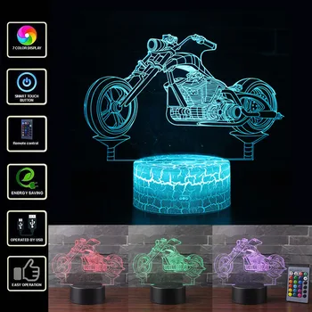3D Kietas Motociklo Naktį LED Lemputė USB Stalas Stalo Lempa Vaikams 16 Spalvų Romote Kontrolės Miegamojo Puošimas Vaikų Gimtadienio Dovanos - 