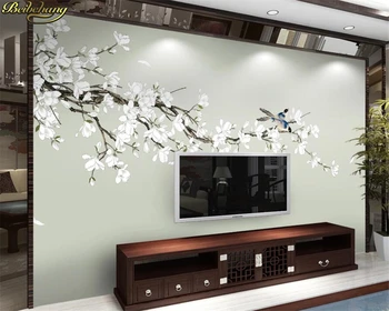 Beibehang Užsakymą 3d tapetai, freskos naujas kinų stiliaus rankų dažytos gėlės ir paukščiai filigranas baltoji magnolija fono sienos - 