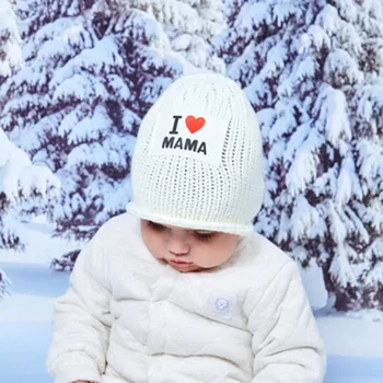Rudenį, Žiemą Motina Vaikų vientisos Spalvos Laiškas Su Meile Siuvinėjimo Megzti Skrybėlę Mielas Šiltas vienos Lyties Kūdikis Beanie Kepurė A92 - 