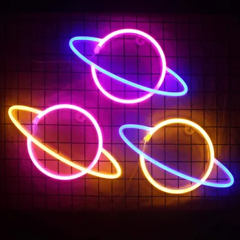 Fowecelt LED Lempos Neon Naktį Šviesos Namų Dekoro Spalvinga Miegamojo Puošimas Stalo Lempa Baras Šalis Apšvietimo Planetos Formos Sienos Kabo - 