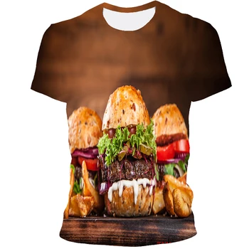 2021 Naujas Vasaros Mėsainiai Modelio 3D Modelio Spausdinimo Hip-Hop Cool T-Shirt Negabaritinių Suaugusiems - 
