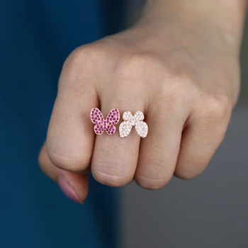 Lašas laivas karšto pardavimo drugelis atidaryti žiedas su cz sidabro spalva rožinė aukso spalvos, midi, dantytais žiedais reguliuojamas vestuviniai žiedai lady - 