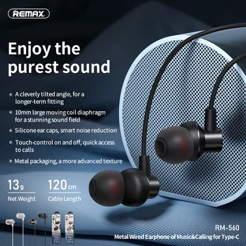 Remax metalo tipas-c laidinio ausinės muzikos ir skambinimas aukštą garso kokybę - 