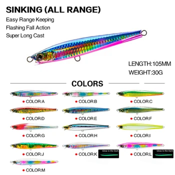 Karšto Žvejybos lures105mm 30g 13 spalvų Sinking Minnow suvilioti Aukštos Kokybės Bionic žvejybos masalas long-range mino prasideda jūros žvejybos netikrą suvilioti - 
