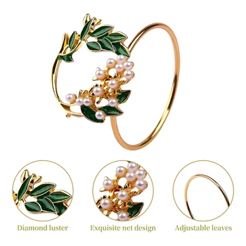 Servetėlių Žiedas Golden Pearl Gėlių Servetėlių Žiedai Rinkinys 6 Metaliniai Servetėlių Laikiklis Vestuves Vakarienės Stalo Apdailos - 