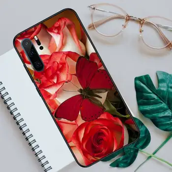 Raudonas drugelis ant balto rožės gėlių Telefoną Atveju Huawei honor Mate P 10 20 30 40 Pro 10i 9 10 20 8 x Lite Prabangos prekės apvalkalas - 