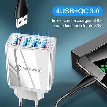 4 USB 3A Mobiliojo Telefono Įkroviklis Greitai, Įkrovimo Nešiojamų Sienos automobilinis Įkroviklis Liepsną Kritimo Atsparumo Tablet - 