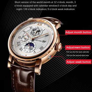 2021 Naujas TEVISE Mens Mechaniniai Laikrodžiai Top Brand Prabangus Odinis Mėnulio Fazių Automatinis laikrodis Vyrų Mados Sporto Vandeniui Laikrodis - 