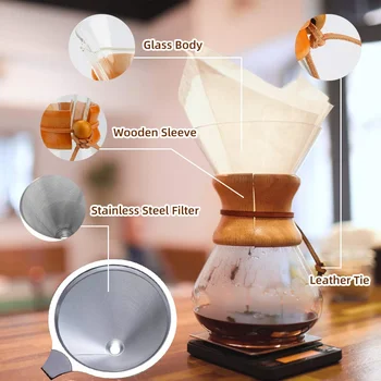 600ml Atsparus Stiklas, Kavos virimo aparatas Pour-per Kavos Puodą Espresso italijos Coffe Mašina Moka Puodą Naudojamas Su Nerūdijančio Plieno Filtras - 