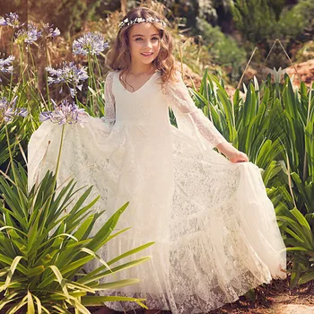 Mergaitė Princesė Dress Vaikai Balta Nėrinių Mergaičių Visą Rankovės Vestuvių Suknelė 2-14Y Vaikams Išgalvotas Šalis Inscenizacija Oficialus Kostiumas - 