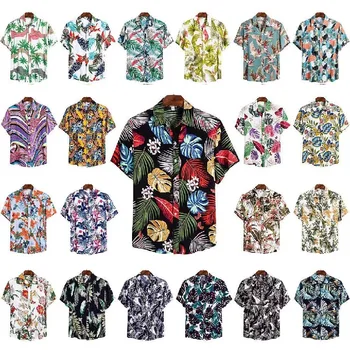 2021 naujas vyrų Havajų gėlių marškinėliai vasarą Europos ir Amerikos prarasti atvartas trumpas rankovės marškinėliai vyrams mygtuką - 
