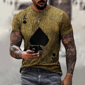 Kortos 3D Spausdinimo Vyrų Marškinėliai Kastuvai Ace Kortelės Raidžių Spausdinti, O Neck T Shirt Vyrams Vasaros Gatvės Stilius Laisvas Vyrų Drabužiai. - 
